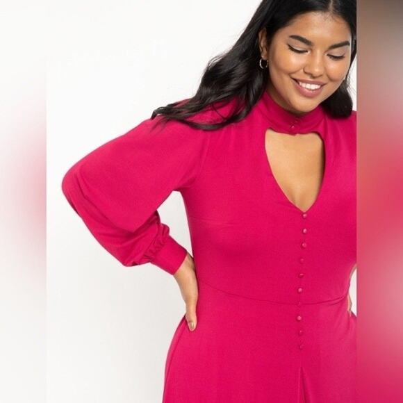 Eloquii Cutout Neckline Fit And Flare Dress Keyhole Mini Long Sleeve‎ Academia - Picture 9 of 9